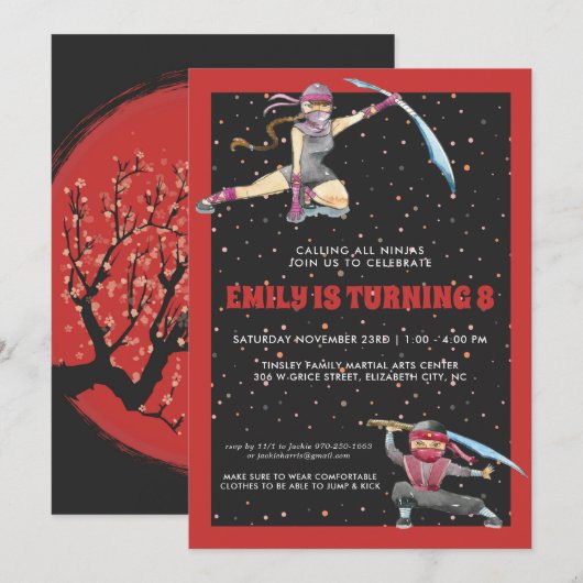 Invitation à une fête d'anniversaire de ninja (Devant / Derrière)