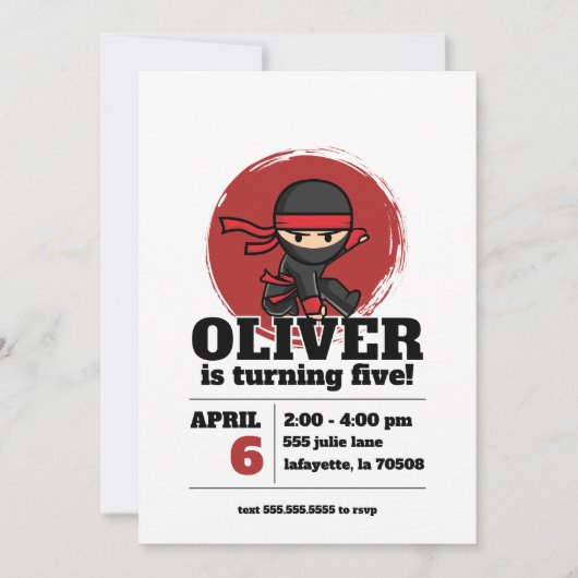 Invitation à une fête d'anniversaire de ninja (Devant)