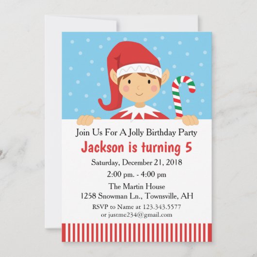 Invitation à une fête d'anniversaire de Noël Elf (Devant)