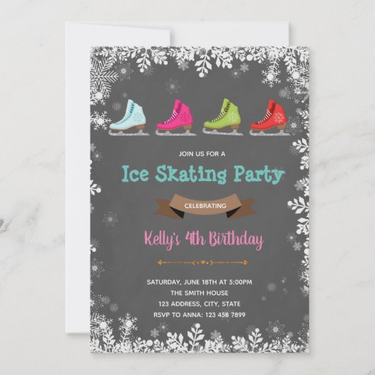 Invitation à une fête d'anniversaire de patinage s (Devant)