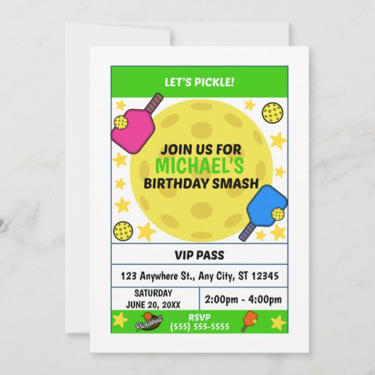 Invitation à une fête d'anniversaire de Pickleball (Devant)
