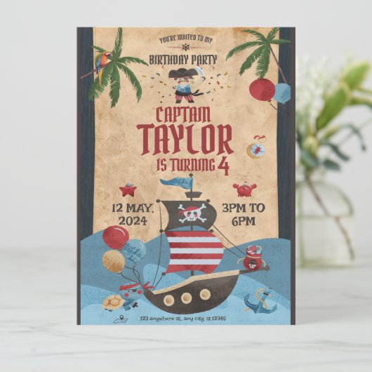 Invitation à une fête d'anniversaire de pirate coo (Debout devant)