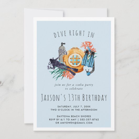 Invitation à une fête d'anniversaire de plongée en (Devant)