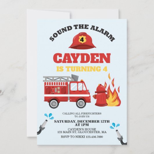 Invitation à une fête d'anniversaire de pompier de (Devant)