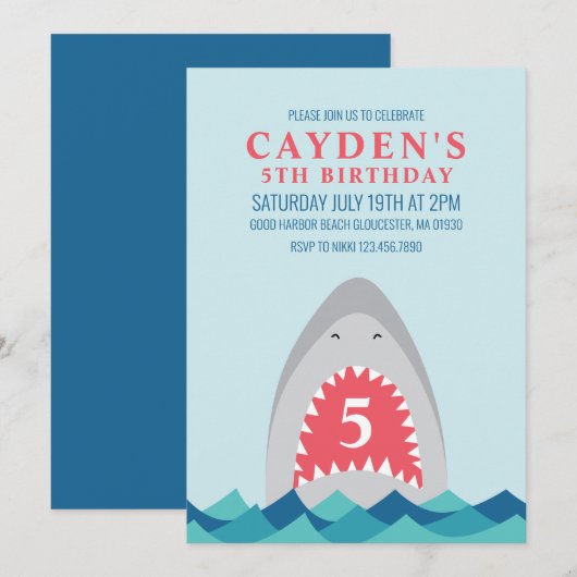 Invitation à une fête d'anniversaire de requin (Devant / Derrière)