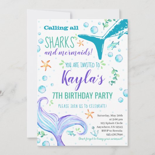 Invitation à une fête d'anniversaire de requins et (Devant)