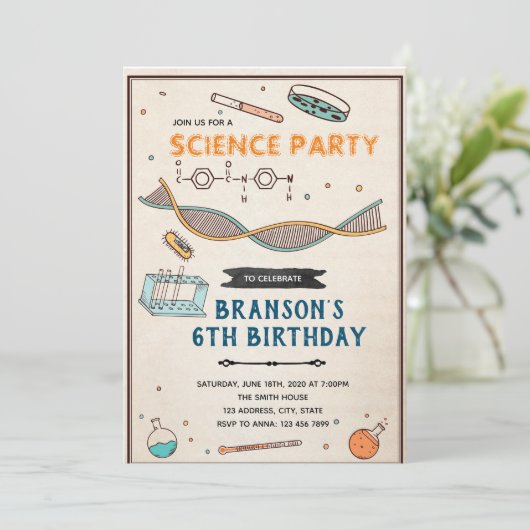 Invitation à une fête d'anniversaire de science (Debout devant)