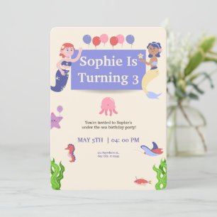 Invitation à une fête d'anniversaire de sirène, so