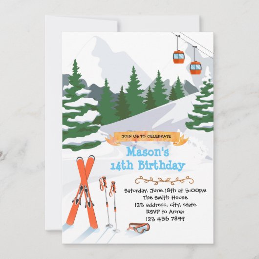 Invitation à une fête d'anniversaire de ski (Devant)