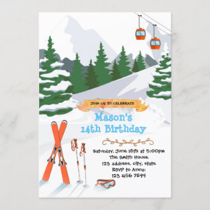 Invitation à une fête d'anniversaire de ski