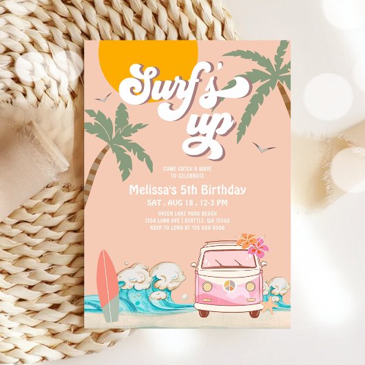 Invitation à une fête d'anniversaire de surf pour