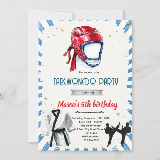 Invitation à une fête d'anniversaire de taekwondo (Devant)