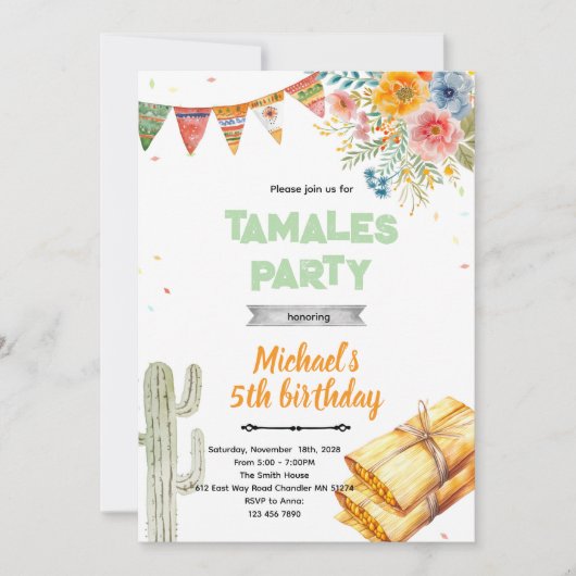 Invitation à une fête d'anniversaire de tamale (Devant)