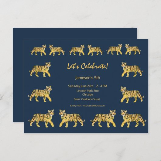 Invitation à une fête d'anniversaire de Tigre (Devant / Derrière)