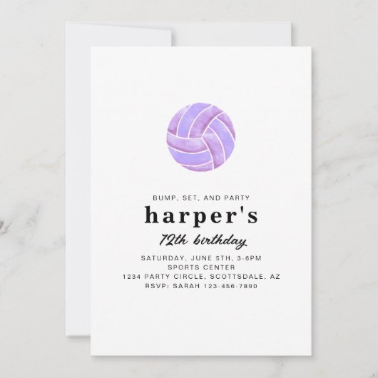 Invitation à une fête d'anniversaire de volley-bal (Devant)