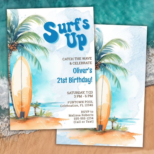 Invitation à une fête d'anniversaire d'été Surf's 