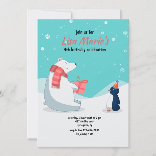 Invitation à une fête d'anniversaire d'hiver (Devant)