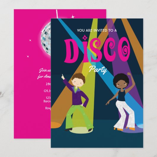 Invitation à une fête d'anniversaire disco (Devant / Derrière)