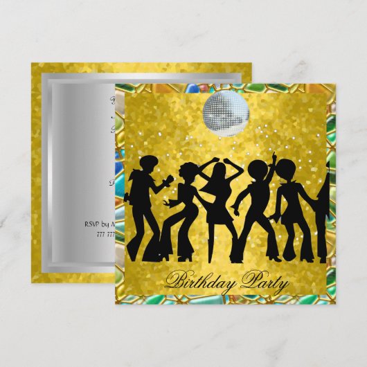 Invitation à une fête d'anniversaire Disco 70's Ré (Devant / Derrière)