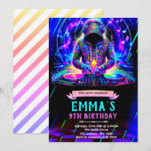 Invitation à une fête d'anniversaire DJ néon (Devant / Derrière)