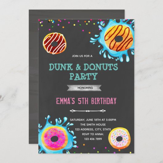 Invitation à une fête d'anniversaire Donut et dunk (Devant / Derrière)