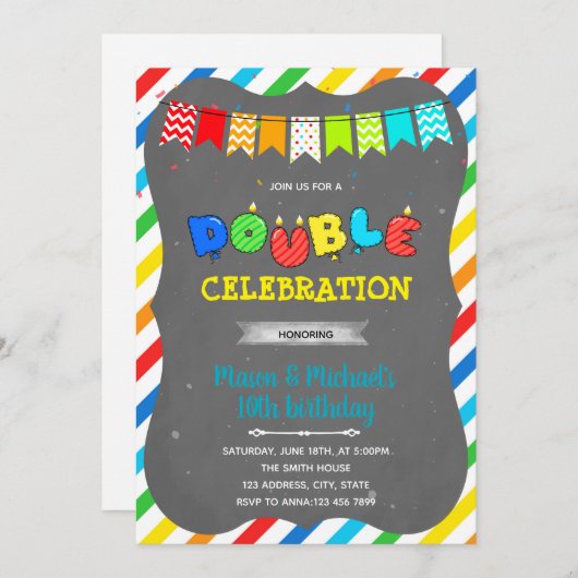 Invitation à une fête d'anniversaire double célébr (Devant / Derrière)