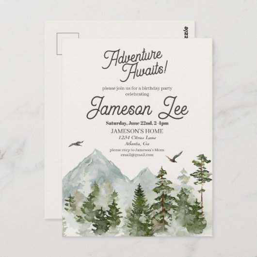 Invitation à une fête d'anniversaire en forêt (Devant / Derrière)