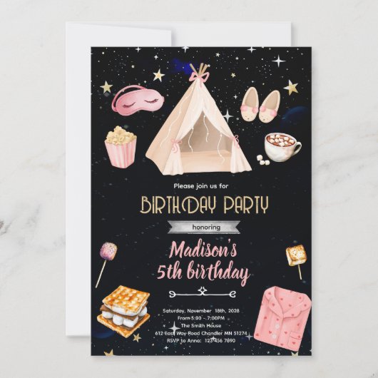 Invitation à une fête d'anniversaire en pyjama S'm (Devant)