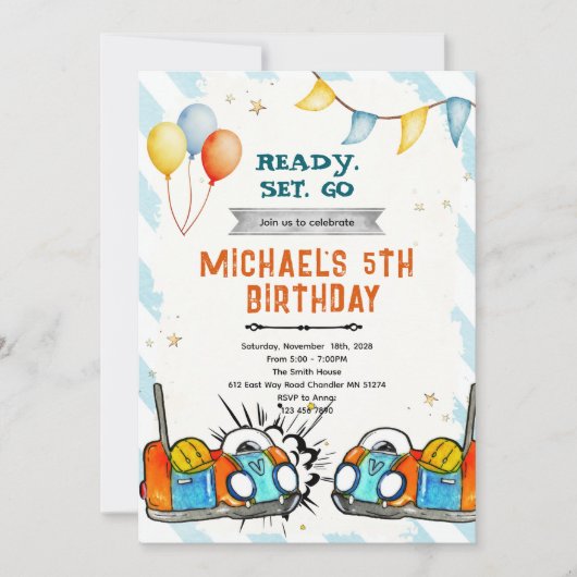 Invitation à une fête d'anniversaire en voiture ta (Devant)