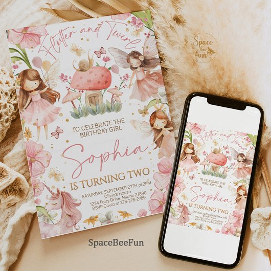 Invitation à une fête d'anniversaire fée, licorne 