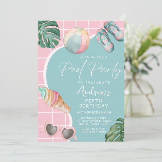 Invitation à une fête d'anniversaire fille pastel (Debout devant)