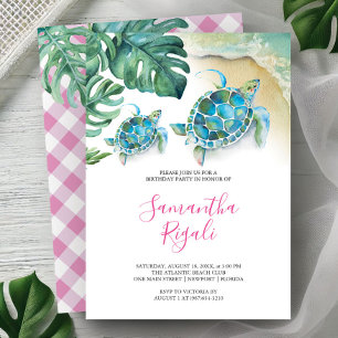 Invitation à une fête d'anniversaire Fille Tortue 