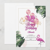 Invitation à une fête d'anniversaire Flamant Rose, (Devant / Derrière)