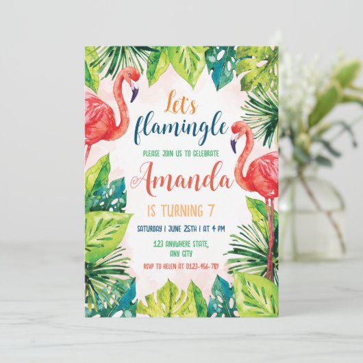 Invitation à une fête d'anniversaire Flamant Rose (Debout devant)