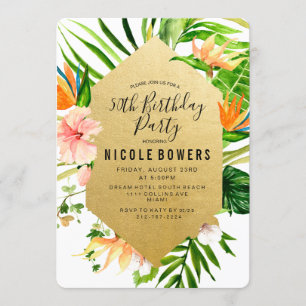 Invitation à une fête d'anniversaire florale tropi