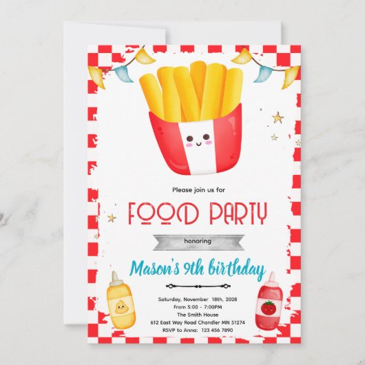 Invitation à une fête d'anniversaire Frites (Devant)