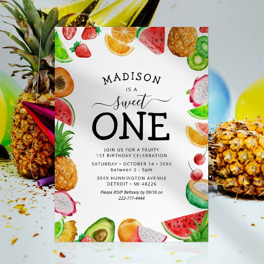Invitation à une fête d'anniversaire fruité de 1 a