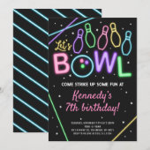 Invitation à une fête d'anniversaire Glow Bowling  (Devant / Derrière)