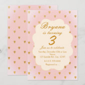 Invitation à une fête d'anniversaire Gold Hearts & (Devant / Derrière)