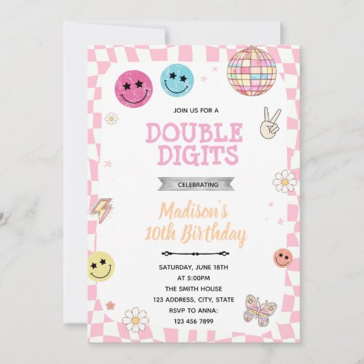 Invitation à une fête d'anniversaire Groovy Double (Devant)
