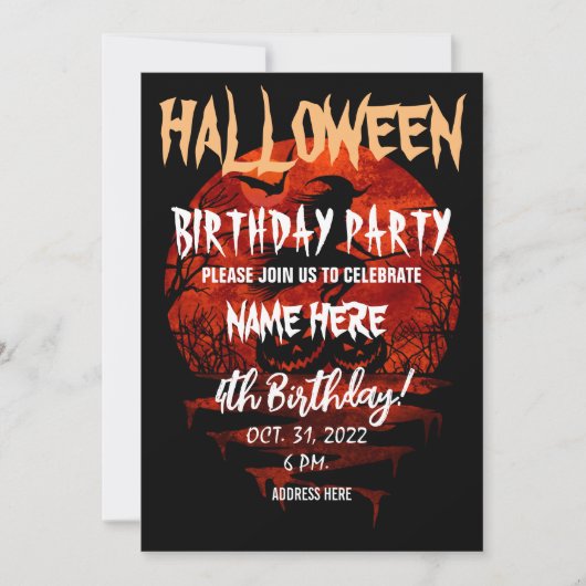 INVITATION À UNE FÊTE D'ANNIVERSAIRE HALLOWEEN (Devant)