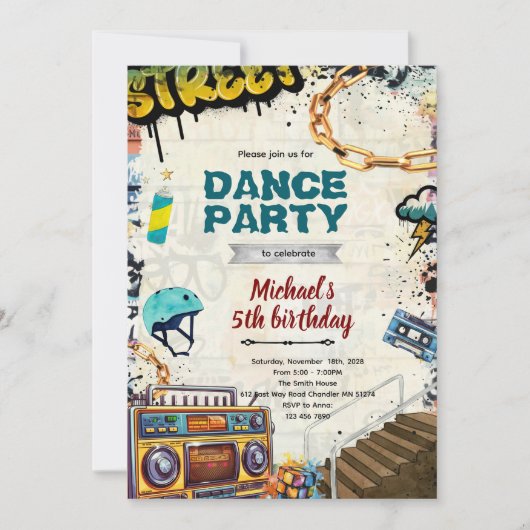 Invitation à une fête d'anniversaire Hiphop (Devant)