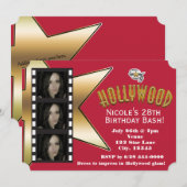 Invitation à une fête d'anniversaire Hollywood RED (Devant / Derrière)