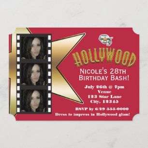 Invitation à une fête d'anniversaire Hollywood RED