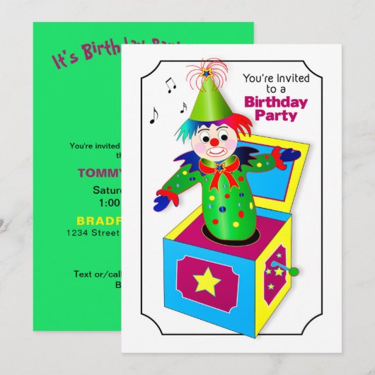 Invitation à une fête d'anniversaire, Jack In the (Devant / Derrière)