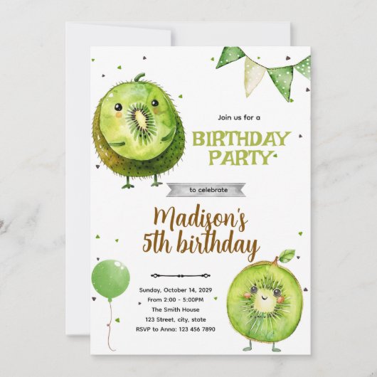 Invitation à une fête d'anniversaire Kiwi (Devant)