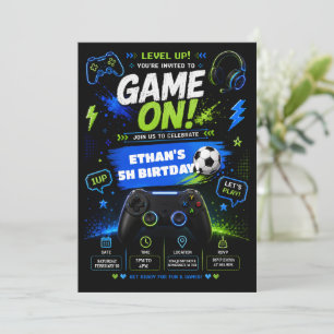 Invitation à une fête d'anniversaire Level Up Game