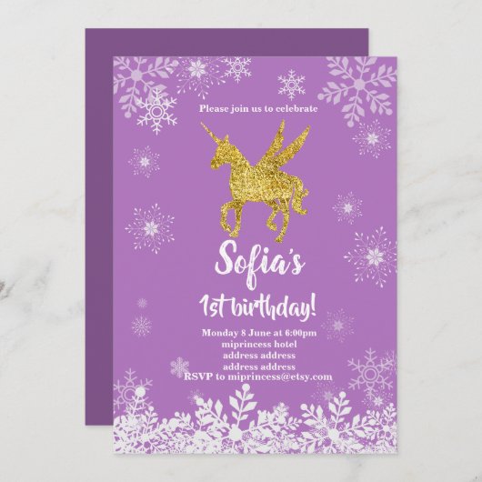 invitation à une fête d'anniversaire licorne (Devant / Derrière)