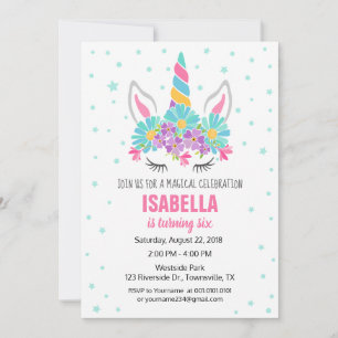 Invitation à une fête d'anniversaire licorne