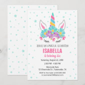 Invitation à une fête d'anniversaire licorne (Devant / Derrière)